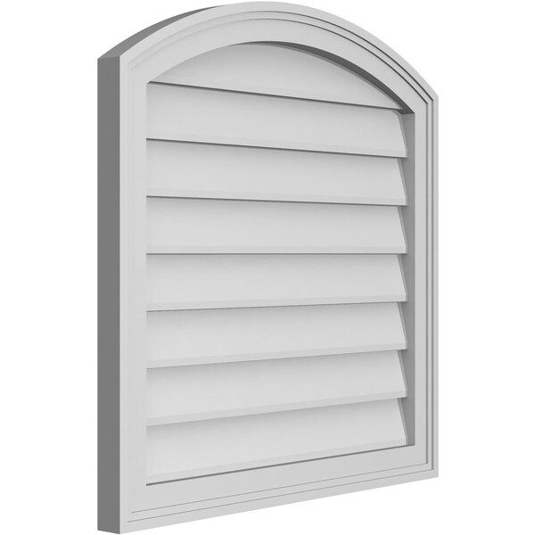 Arch Top Surface Mount PVC Gable Vent: Functional, W/ 2W X 1-1/2P Brickmould Frame, 26W X 26H